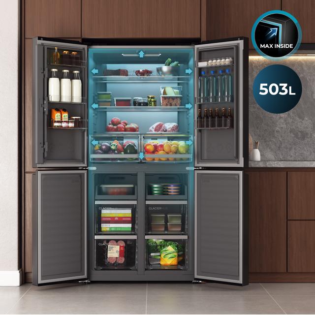 Bolero CoolMarket 4D 503 Dark E Frigorífico 4 Puertas Dark, 503 Litros, 177.5x85.3x69.8cm, Clase E, Compresor Inverter, Interior Gris, MetalFlexCooling, Cajón Temperatura Variable 0ºC a 7ºC, Cajón Regulación Humedad, Display a Color, NoFrost, MultiAirFlow, FastCooling, FastFreezing, Alarma, Modo ECO, Luz LED