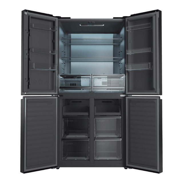 Bolero CoolMarket 4D 503 Dark E Frigorífico 4 Puertas Dark, 503 Litros, 177.5x85.3x69.8cm, Clase E, Compresor Inverter, Interior Gris, MetalFlexCooling, Cajón Temperatura Variable 0ºC a 7ºC, Cajón Regulación Humedad, Display a Color, NoFrost, MultiAirFlow, FastCooling, FastFreezing, Alarma, Modo ECO, Luz LED