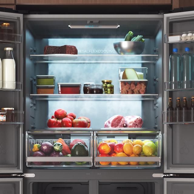 Bolero CoolMarket 4D 503 Dark E Frigorífico 4 Puertas Dark, 503 Litros, 177.5x85.3x69.8cm, Clase E, Compresor Inverter, Interior Gris, MetalFlexCooling, Cajón Temperatura Variable 0ºC a 7ºC, Cajón Regulación Humedad, Display a Color, NoFrost, MultiAirFlow, FastCooling, FastFreezing, Alarma, Modo ECO, Luz LED