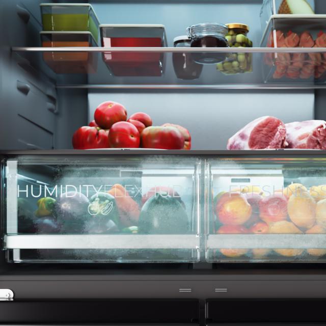 Bolero CoolMarket 4D 503 Dark E Frigorífico 4 Puertas Dark, 503 Litros, 177.5x85.3x69.8cm, Clase E, Compresor Inverter, Interior Gris, MetalFlexCooling, Cajón Temperatura Variable 0ºC a 7ºC, Cajón Regulación Humedad, Display a Color, NoFrost, MultiAirFlow, FastCooling, FastFreezing, Alarma, Modo ECO, Luz LED