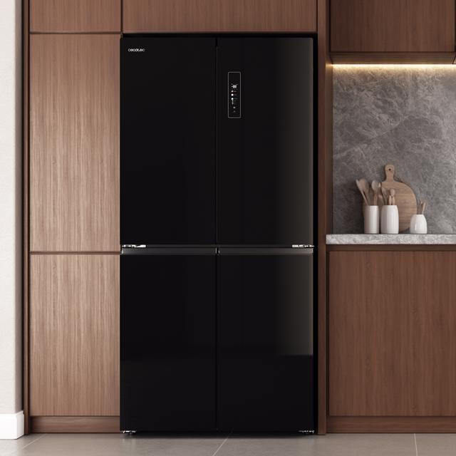 Bolero CoolMarket 4D 503 Black Glass E Frigorífico 4 Puertas Cristal Negro, 503 Litros, 177.5x85.3x69.8cm, Clase E, Compresor Inverter, Interior Gris, MetalFlexCooling, Cajón Temperatura Variable 0ºC a 7ºC, Cajón Regulación Humedad, Display a Color, NoFrost, MultiAirFlow, FastCooling, FastFreezing, Alarma, Modo ECO, Luz LED