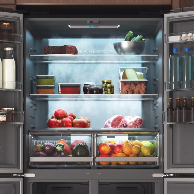 Bolero CoolMarket 4D 503 Black Glass E Frigorífico 4 Puertas Cristal Negro, 503 Litros, 177.5x85.3x69.8cm, Clase E, Compresor Inverter, Interior Gris, MetalFlexCooling, Cajón Temperatura Variable 0ºC a 7ºC, Cajón Regulación Humedad, Display a Color, NoFrost, MultiAirFlow, FastCooling, FastFreezing, Alarma, Modo ECO, Luz LED