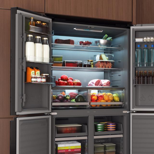 Bolero CoolMarket 4D 503 Black Glass E Frigorífico 4 Puertas Cristal Negro, 503 Litros, 177.5x85.3x69.8cm, Clase E, Compresor Inverter, Interior Gris, MetalFlexCooling, Cajón Temperatura Variable 0ºC a 7ºC, Cajón Regulación Humedad, Display a Color, NoFrost, MultiAirFlow, FastCooling, FastFreezing, Alarma, Modo ECO, Luz LED