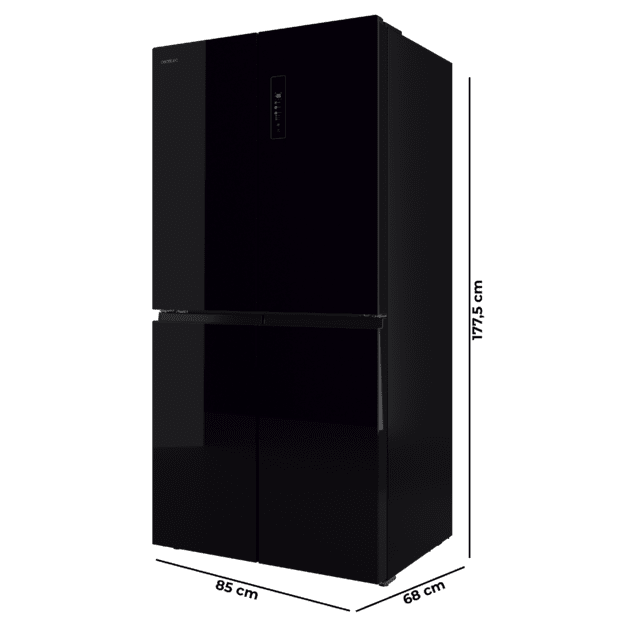 Bolero CoolMarket 4D 503 Black Glass E Frigorífico 4 Puertas Cristal Negro, 503 Litros, 177.5x85.3x69.8cm, Clase E, Compresor Inverter, Interior Gris, MetalFlexCooling, Cajón Temperatura Variable 0ºC a 7ºC, Cajón Regulación Humedad, Display a Color, NoFrost, MultiAirFlow, FastCooling, FastFreezing, Alarma, Modo ECO, Luz LED