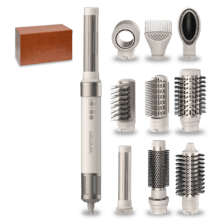 CermicCare 10in1 AirGlam Champagne Spazzola modellante multifunzione 10 in 1 con tecnologia Coanda che modella, arriccia, acconcia, asciuga ed elimina il crespo. Con 3 velocità, 3 temperature e controllo intelligente del calore. Motore digitale da 1400 W di potenza e 110.000 giri/min. Accessori con rivestimento in ceramica e cheratina.