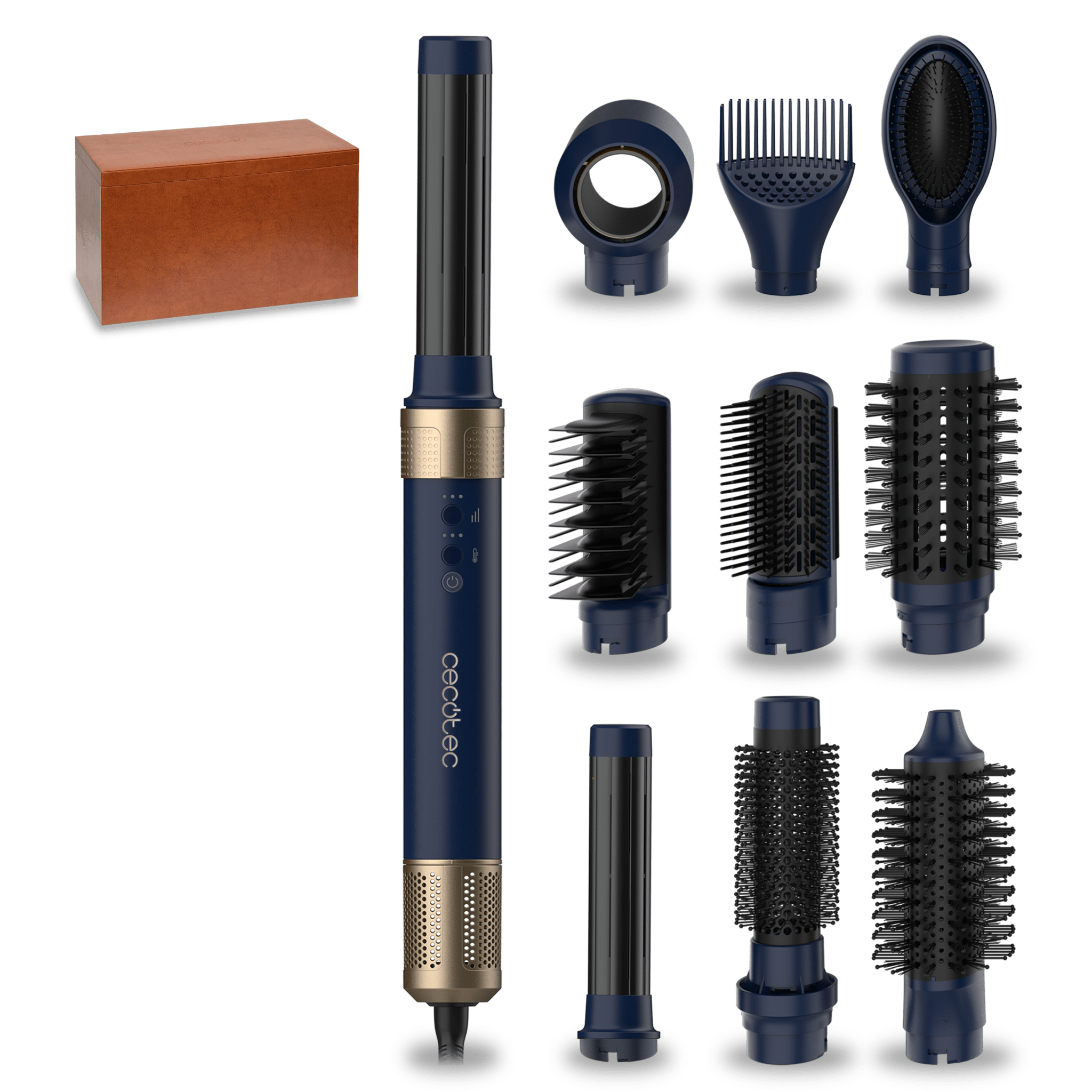 Bamba CermicCare 10in1 AirGlam Blue 10-in-1-Multifunktions-Haarstyler mit Coanda-Technologie zum Formen, Locken, Stylen, Trocknen und Beseitigen von Frizz. Sie verfügt über 3 Geschwindigkeiten, 3 Temperaturen und eine intelligente Wärmeregelung. Digitaler Motor mit 1400 W Leistung und 110.000 U/min. Köpfe mit Keramik- und Keratinbeschichtung.