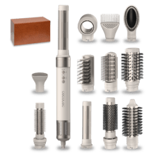 CermicCare 12in1 AirGlam Champagne Spazzola modellante multifunzione 12 in 1 con tecnologia Coanda che modella, arriccia, acconcia, asciuga ed elimina il crespo. Con 3 velocità, 3 temperature e controllo intelligente del calore. Motore digitale da 1400 W di potenza e 110.000 giri/min. Accessori con rivestimento in ceramica e cheratina.