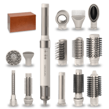 Bamba CeramicCare 14in1 AirGlam Champagne Moldeador multifunción 14 en 1 con tecnología Coanda que moldea, riza, peina, seca y elimina el efecto frizz. Con 3 velocidades, 3 temperaturas, y control inteligente del calor. Motor digital 1400 W de potencia y 110000 rpm. Cabezales con revestimiento de cerámica y keratina.