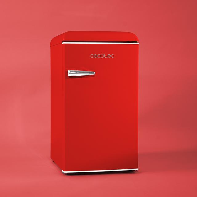 Bolero CoolMarket TT Origin 95 Red E Mini frigorífico retro rojo de 89 cm de alto y 49 cm de ancho con capacidad de 95L, clase energética E, Icebox y tirador cromado.