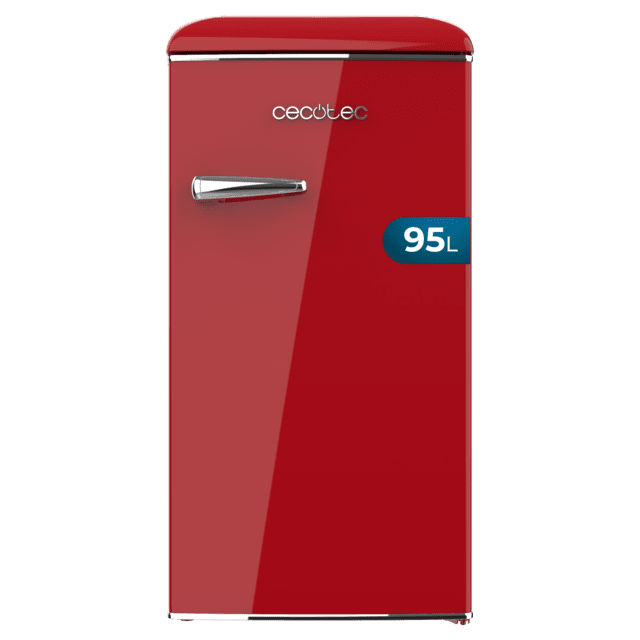Bolero CoolMarket TT Origin 95 Red E Mini frigorífico retro rojo de 89 cm de alto y 49 cm de ancho con capacidad de 95L, clase energética E, Icebox y tirador cromado.