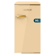 Bolero CoolMarket TT Origin 95 Beige E Mini frigorífico retro beige de 89 cm de alto y 49 cm de ancho con capacidad de 95L, clase energética E, Icebox y tirador cromado.