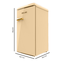 Bolero CoolMarket TT Origin 95 Beige E Mini frigorífico retro beige de 89 cm de alto y 49 cm de ancho con capacidad de 95L, clase energética E, Icebox y tirador cromado.