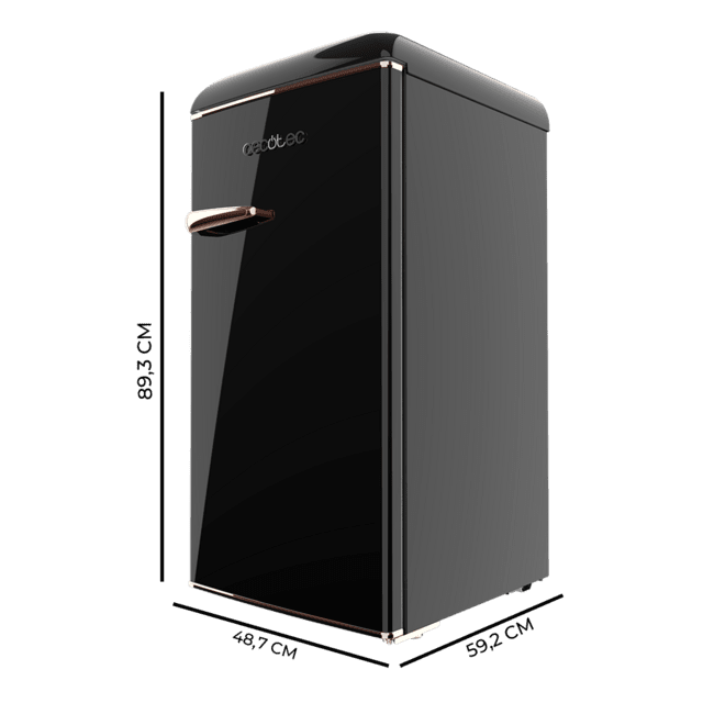 Bolero CoolMarket TT Origin 95 Black E Mini frigorífico retro negro de  89 cm de alto y 49 cm de ancho con capacidad de 95L, clase energética E, Icebox y tirador cromado.