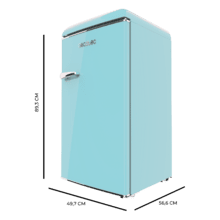 Bolero CoolMarket TT Origin 95 Blue E Mini frigorífico retro azul de 89 cm de alto y 49 cm de ancho con capacidad de 95L, clase energética E, Icebox y tirador cromado.