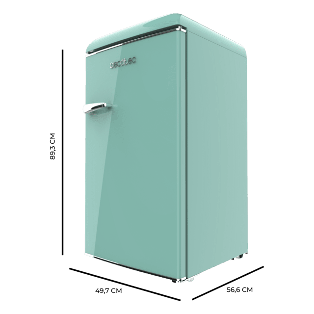 Bolero CoolMarket TT Origin 95 Green E Mini frigorífico retro verde de 89 cm de alto y 49 cm de ancho con capacidad de 95L, clase energética E, Icebox y tirador cromado.