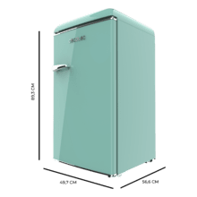 Bolero CoolMarket TT Origin 95 Green E Mini frigorífico retro verde de 89 cm de alto y 49 cm de ancho con capacidad de 95L, clase energética E, Icebox y tirador cromado.