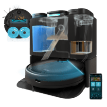 Conga 11090 Spin Revolution Home&Wash T Robot aspirapolvere con base 4 in 1 (autosvuotamento della polvere e pulizia dei mop). Ha la tecnologia laser. Spazzola multifunzione. Centrifuga. Spazzola laterale. Motore aspirazione 5000 Pa. App e assistenti virtuali.