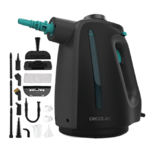 Hydrosteam 1300 Rapid Max Vaporeta de mano con calentamiento rápido y potencia de 1350W. Limpia y desinfecta para acabados perfectos. Depósito de 550 ml. 3 bares de presión y 32 g/min de caudal de vapor. Bloqueo de vapor continuo. Kit de 16 accesorios.
