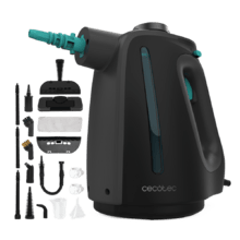 Hydrosteam 1300 Rapid Max Vaporizador portátil com aquecimento rápido e potência de 1350W. Limpa e desinfeta para acabamentos perfeitos. Tanque de 550 ml. 3 bares de pressão e 32 g/min de fluxo de vapor. Bloqueio de vapor contínuo. Kit de 16 acessórios.