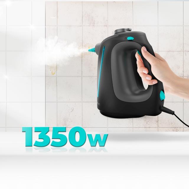 Piroscafo portatile Hydrosteam 1300 Rapid Max con riscaldamento rapido e potenza di 1350 W. Pulisce e disinfetta per finiture perfette. Serbatoio da 550 ml. 3 bar di pressione e 32 g/min di flusso di vapore. Blocco continuo del vapore. Kit di 16 accessori.