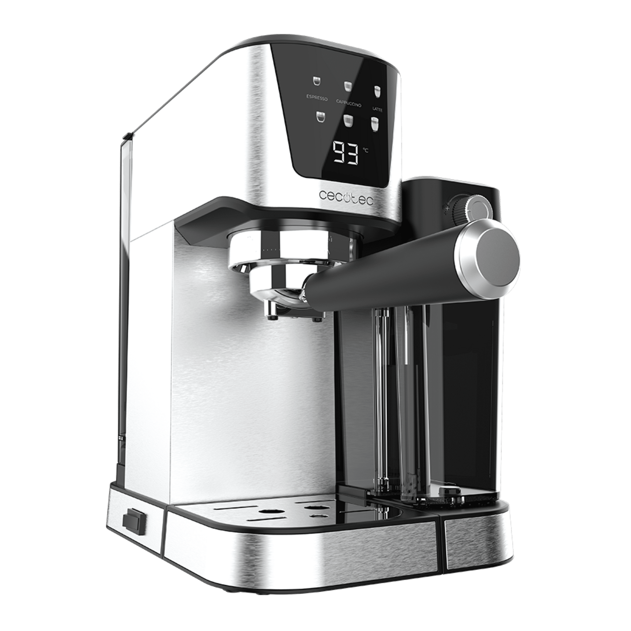 Cecotec Power Espresso 20 Cream vista lateral con brazo portafiltros
