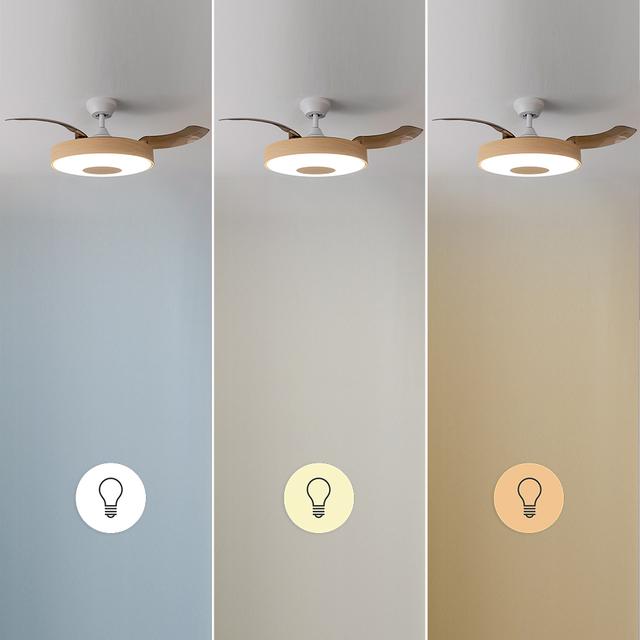 EnergySilence Aero 4200 Invisible LightWood Ventilatore da soffitto con pale retrattili e motore DC da 35W e 42" con illuminazione a LED, timer, telecomando e modalità inverno-estate.