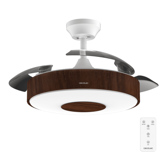 Energysilence Aero 4200 invisible darkwood Ventilatore da soffitto a pale retrattili con motore DC da 35W 42" con illuminazione a LED, timer, telecomando e modalità inverno-estate.