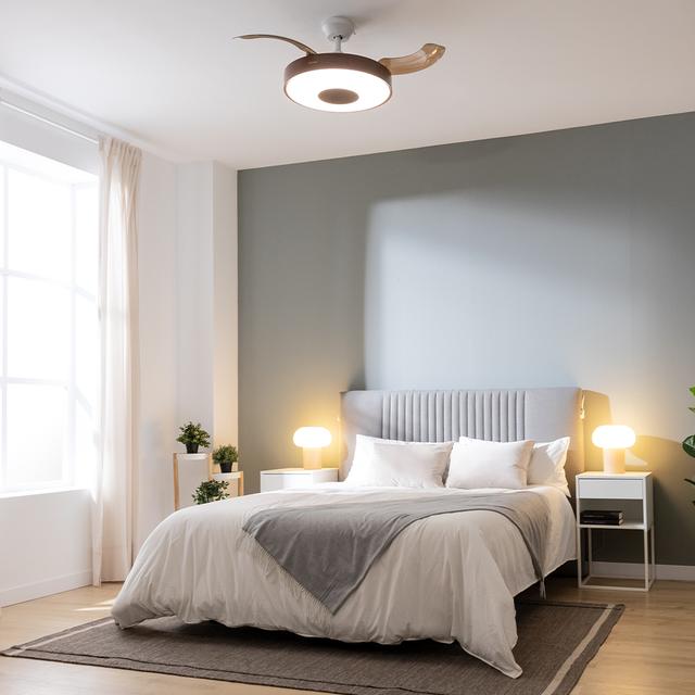 Energysilence Aero 4200 invisible darkwood Ventilatore da soffitto a pale retrattili con motore DC da 35W 42" con illuminazione a LED, timer, telecomando e modalità inverno-estate.