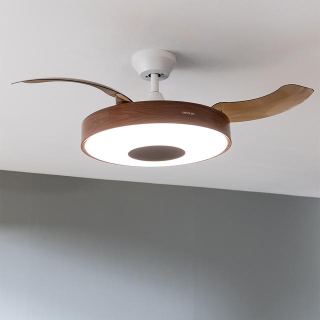 Energysilence Aero 4200 invisible darkwood Ventilateur de plafond à pales rétractables de 42" avec moteur DC de 30 W, lampe LED, minuterie, télécommande et mode Hiver-Été.