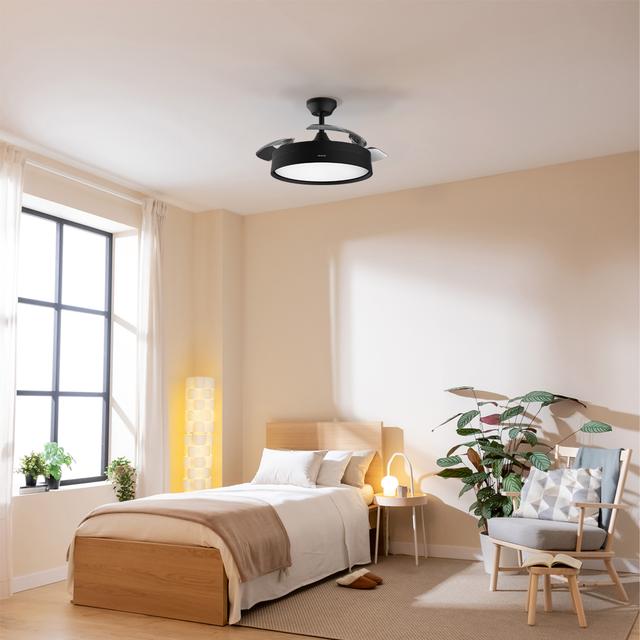 Energysilence Aero 4200 invisible black Ventilatore da soffitto a 3 pale retrattili, con motore DC da 35 W, illuminazione a LED, timer fino a 8 ore, funzione inverno-estate, 6 velocità, telecomando.