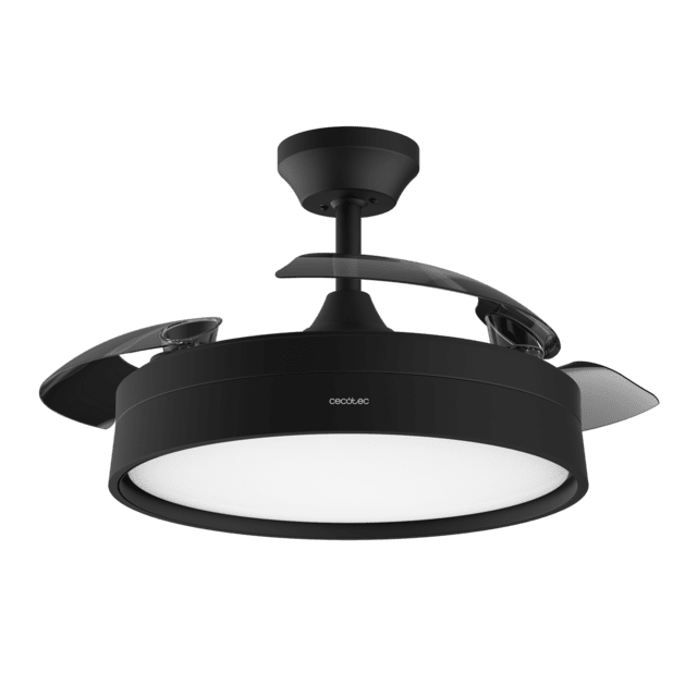 Energysilence Aero 4200 invisible black Ventilatore da soffitto a 3 pale retrattili, con motore DC da 35 W, illuminazione a LED, timer fino a 8 ore, funzione inverno-estate, 6 velocità, telecomando.