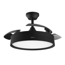 Energysilence Aero 4200 invisible black Ventilateur de plafond à 3 pales rétractables avec moteur DC de 30 W, lampe LED, minuterie jusqu'à 8 heures, fonction Hiver-Été, 6 vitesses, télécommande.