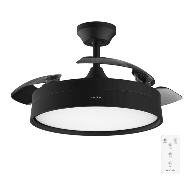 Energysilence Aero 4200 invisible black Ventilador de techo con 3 aspas retráctiles, con motor DC de 35 W,  iluminación LED, temporizador hasta 8 horas, función winter-summer, 6 velocidades, mando a distancia.