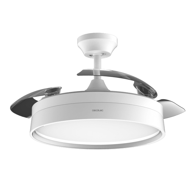 EnergySilence Aero 4199 Invisible White Ventilador de techo con 3 aspas retráctiles, con motor DC de 35 W,  iluminación LED, temporizador hasta 8 horas, función winter-summer, 6 velocidades.