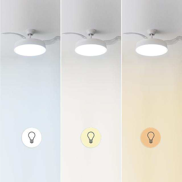 Energysilence Aero 4200 invisible white Ventilatore da soffitto a 3 pale retrattili, con motore DC da 35 W, illuminazione a LED, timer fino a 8 ore, funzione inverno-estate, 6 velocità, telecomando.