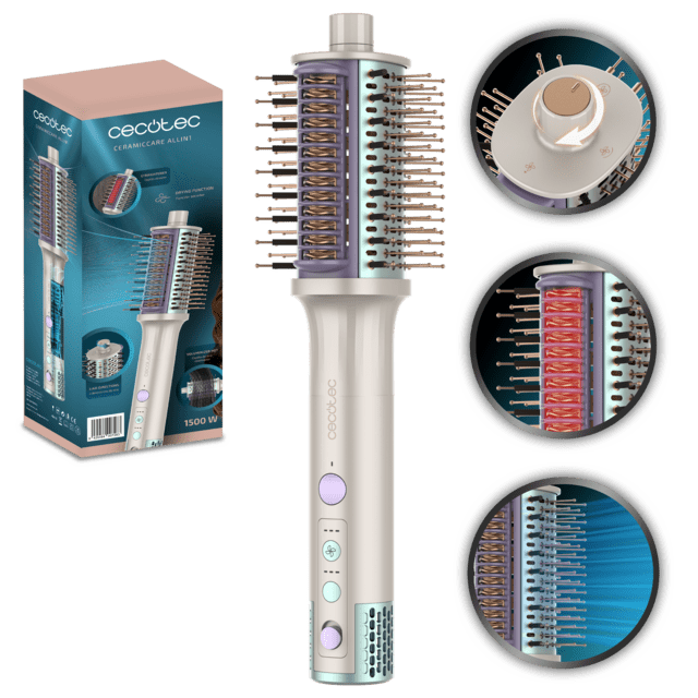 Cepillo de aire Cecotec CeramicCare Allin1 1500W con embalaje y detalles