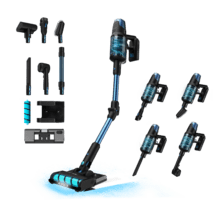 Aspirador vertical 4 em 1 com 680 W de potência, 30 kPa e 100 minutos de autonomia. Escova Jalisco. Com 250 AW de potência. Inclui tanque de água, acessório para animais e escova motorizada.