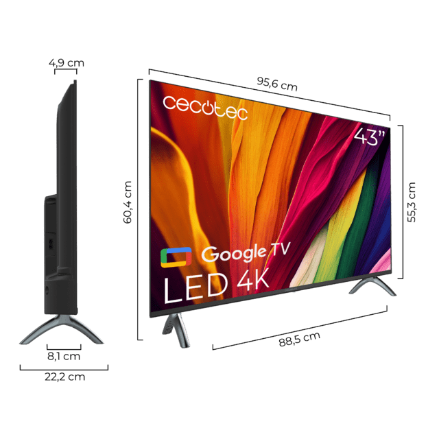 Téléviseur LED 43" ALU40043 série A4 avec résolution 4K UHD, système d'exploitation Google TV, Dolby Audio, HDMI 2.1, USB 3.0, HDR10, ROM 16 Go, Google Voice Assistant et Chromecast.