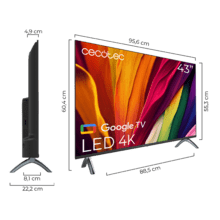 Téléviseur LED 43" ALU40043 série A4 avec résolution 4K UHD, système d'exploitation Google TV, Dolby Audio, HDMI 2.1, USB 3.0, HDR10, ROM 16 Go, Google Voice Assistant et Chromecast.