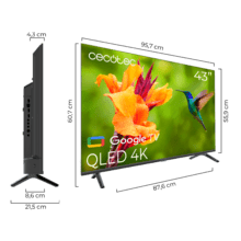 V4 series VQU40043 TV QLED de 43" avec définition 4K UHD, système d'exploitation Google TV, Dolby Vision&Atmos, Wide Color Gammut, VRR, HDMI 2.1, USB 3.0, HDR10, 16 Gb ROM, Google Voice Assistant et Chromecast.