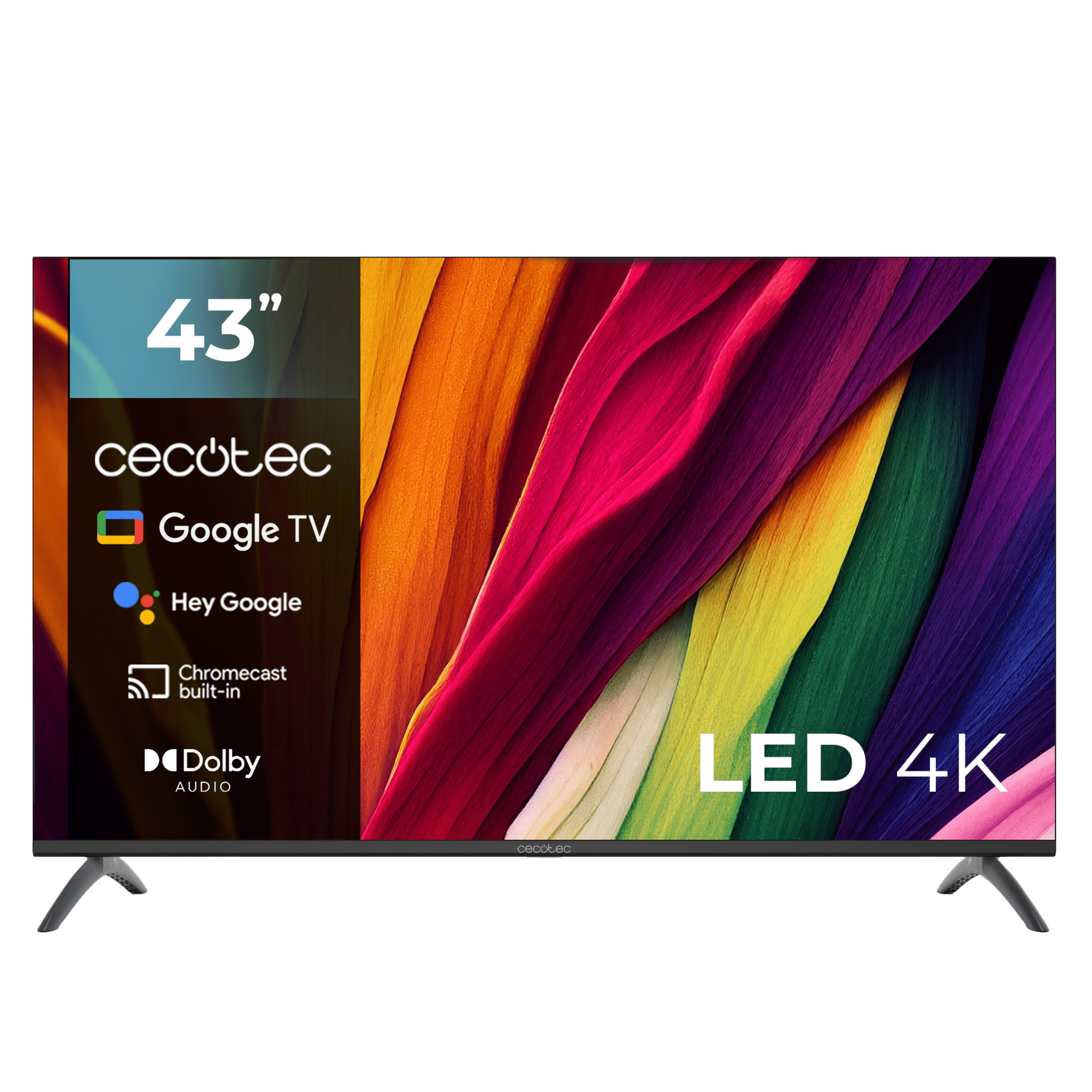 A4 series ALU40043S Televisore LED da 43" con risoluzione 4K UHD, sistema operativo Google TV, Dolby Audio, HDMI 2.1, USB 3.0, HDR10, 16 Gb ROM, Google Voice Assistant e Chromecast.