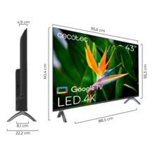 A4 series ALU40043S 43“ LED-Fernseher mit 4K UHD-Auflösung, Google TV-Betriebssystem, Dolby Audio, HDMI 2.1, USB 3.0, HDR10, 16 Gb ROM, Google Voice Assitant und Chromecast.