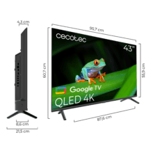 V4 series VQU40043S TV QLED de 43" avec définition 4K UHD, système d'exploitation Google TV, Dolby Vision&Atmos, Wide Color Gammut, VRR, HDMI 2.1, USB 3.0, HDR10, 16 Gb ROM, Google Voice Assistant et Chromecast.