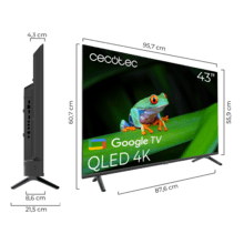 V4 series VQU40043S 43“ QLED TV mit 4K UHD Auflösung, Google TV Betriebssystem, Dolby Vision&Atmos, Wide Colour Gammut, VRR, HDMI 2.1, USB 3.0, HDR10, 16 Gb ROM, Google Voice Assitant und Chromecast.