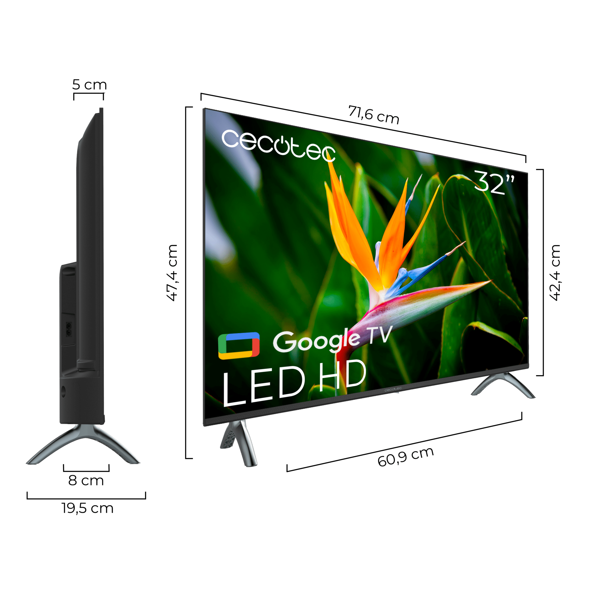Medidas TV Cecotec ALH40032S 32 pulgadas LED HD