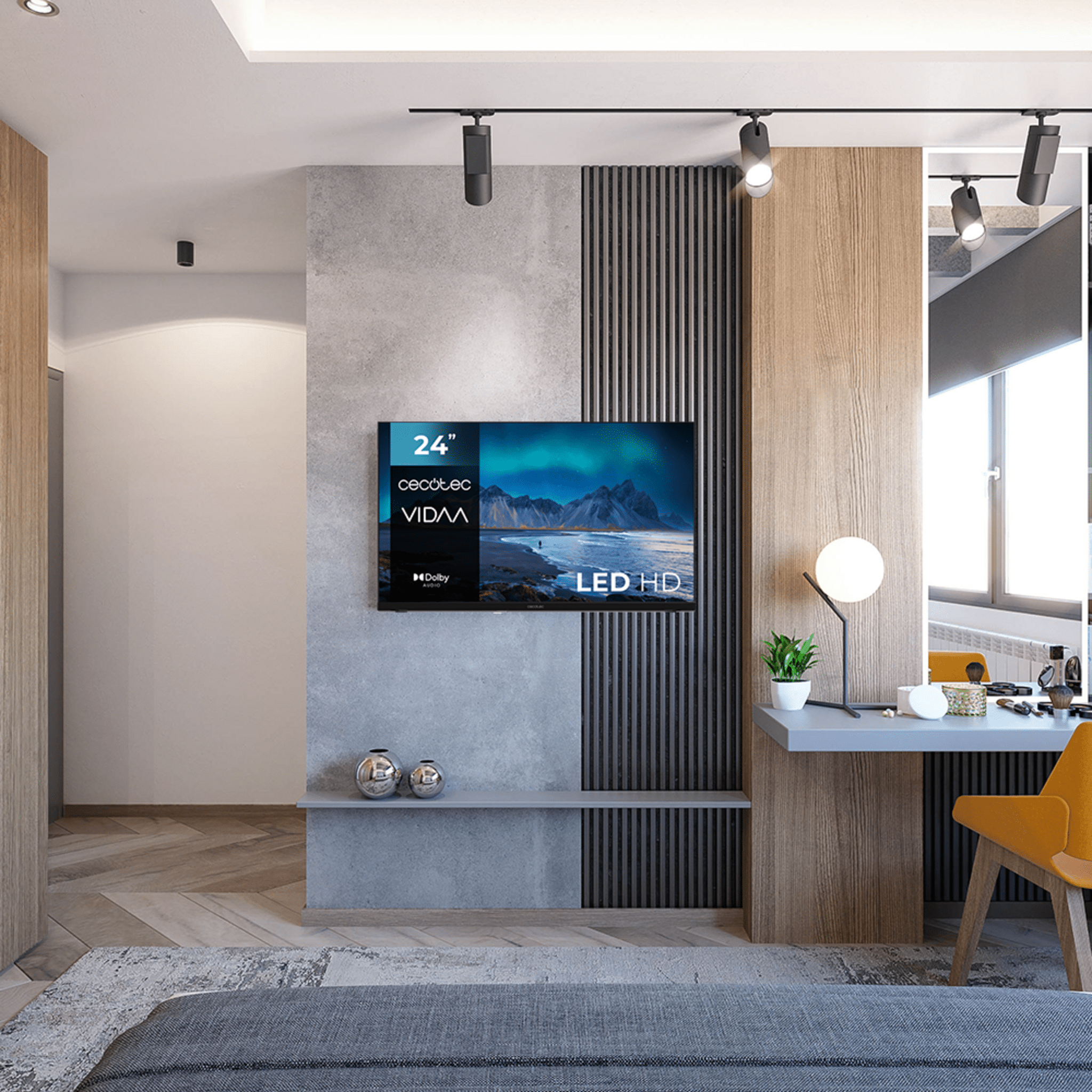 TV Cecotec ALH50024 instalada en habitación como Smart TV compacta de 24 pulgadas