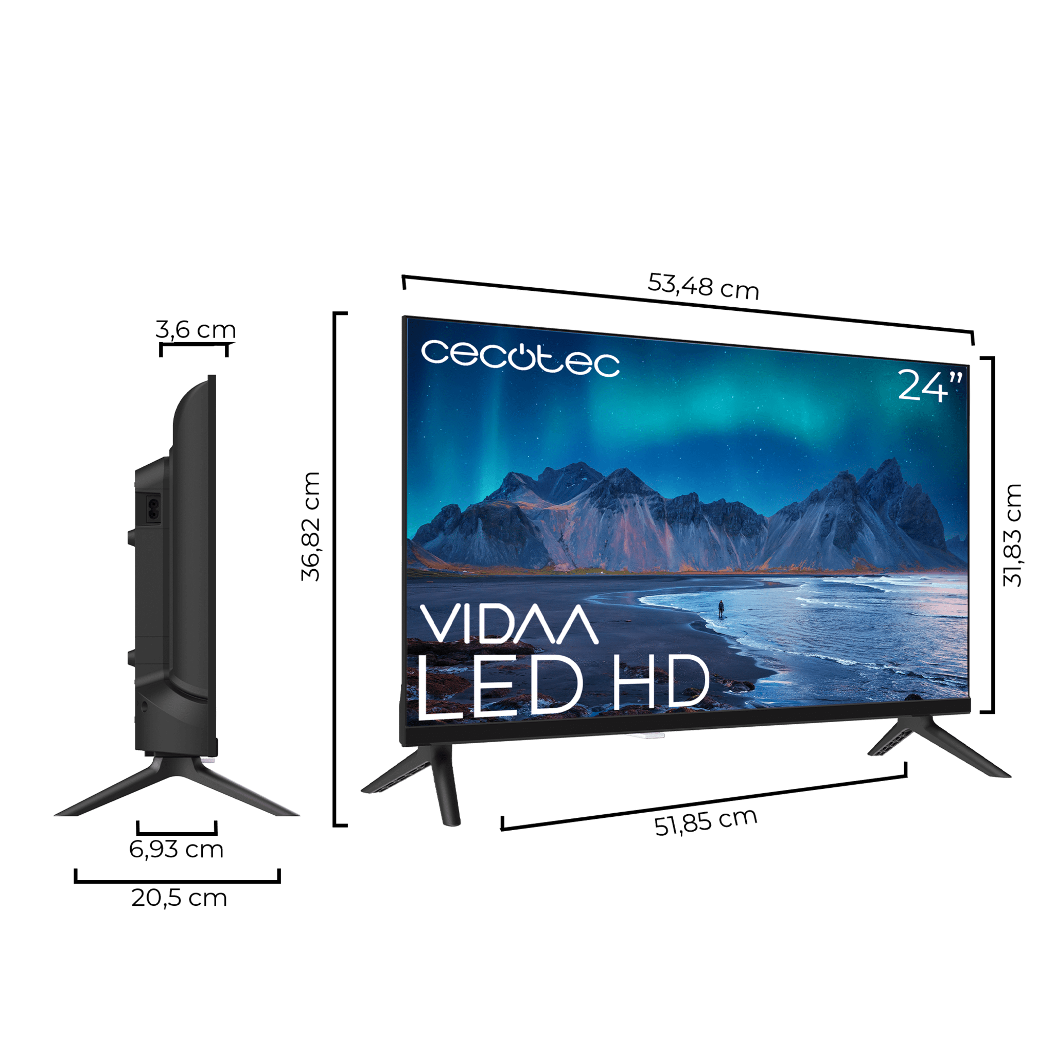 Medidas del televisor Cecotec A5 series ALH50024 de 24 pulgadas