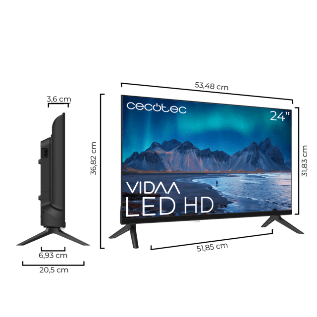 A5 series ALH50024 TV LED 24" con risoluzione HD con sistema Dolby, Smart TV VIDAA, WiFi integrato, uscita per auricolari, 3 HDMI e 2 USB.