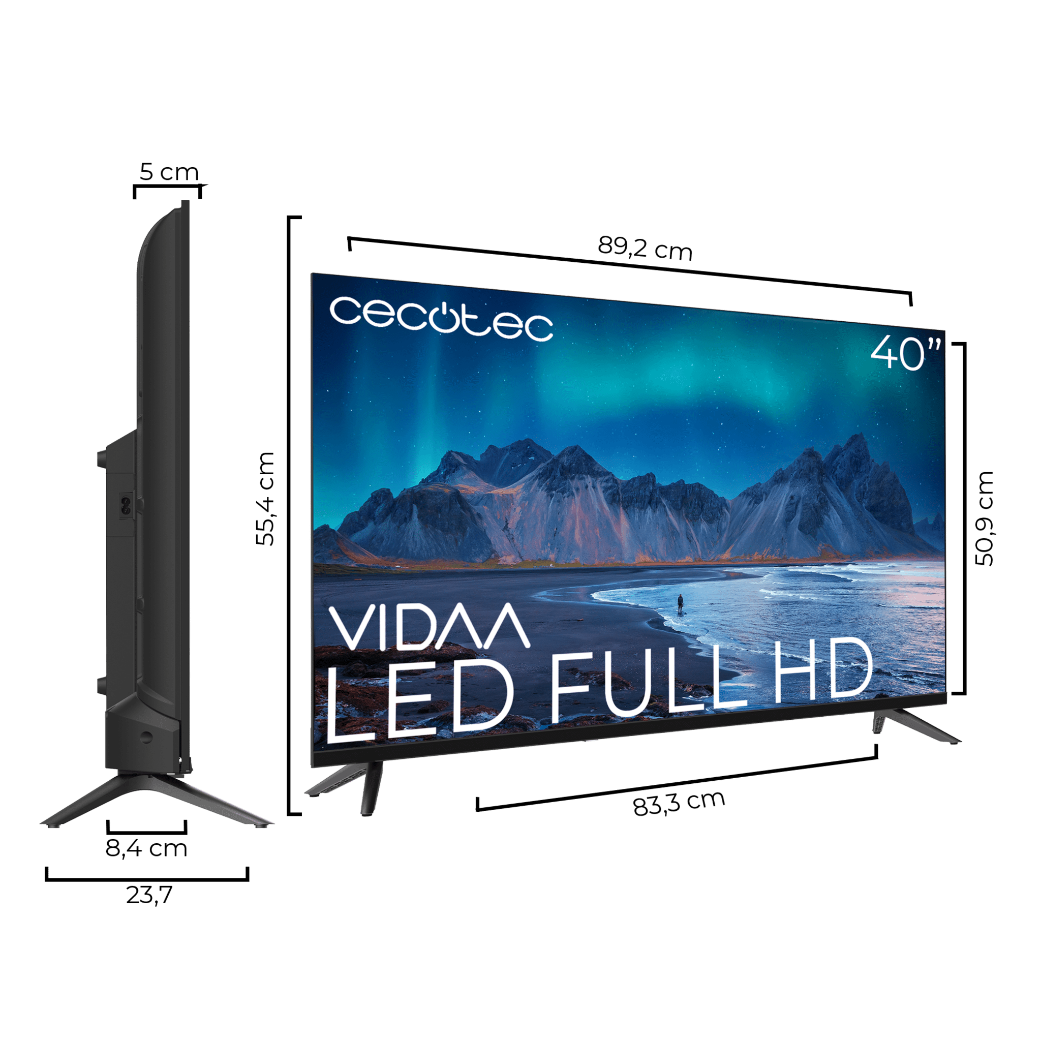 Medidas de la TV Cecotec ALF50040 40 pulgadas LED FHD