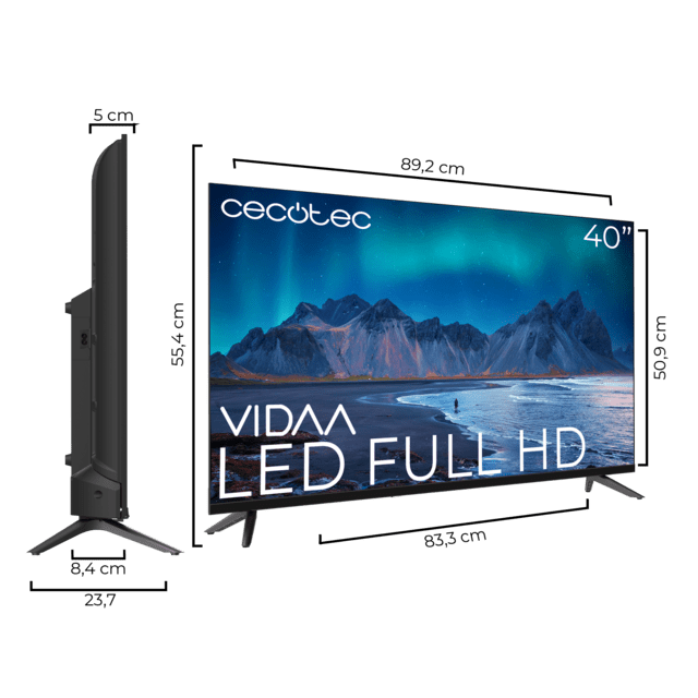 A5 series ALF50040 Televisión LED 40” con resolución Full HD con sistema Dolby, Smart TV VIDAA, WiFi Integrado, Salida de auriculares, 3 HDMI y 2 USB, Altavoces 16W